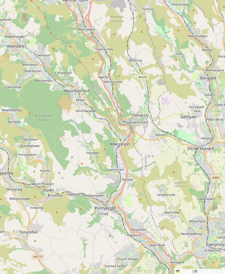 Map of the Cynon Valley area covered by Cynon Computers